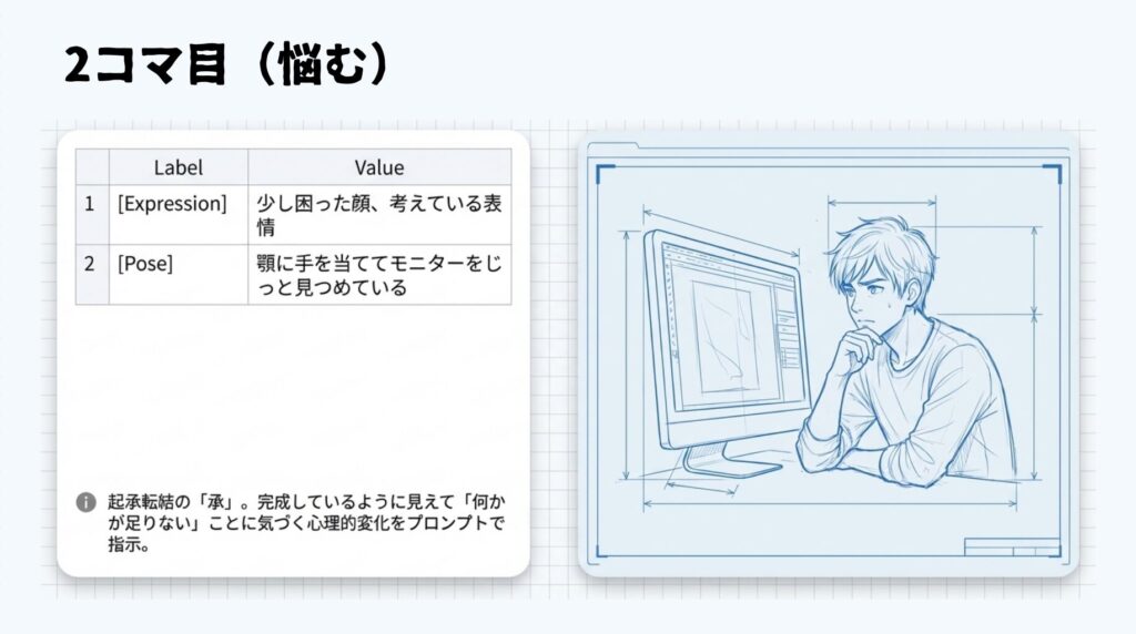 2コマ目（悩む）