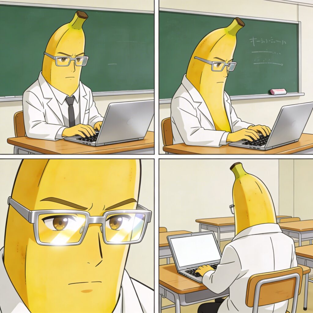 固定プロンプトで生成したバナナ先生